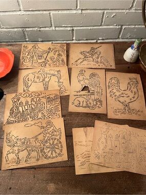 Antique stencil set- “Drawing Made Easy” Kindergarten - 9 Stencils